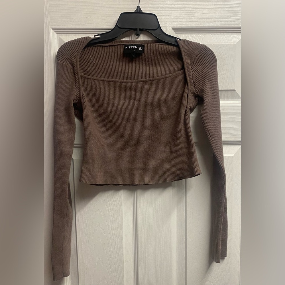 Kittenish Y2K Brown/Neutral Viscose Blend Cropped Knit Sweater Top Size XL
